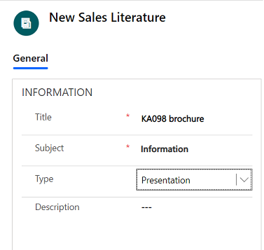 Screenshot showing how you add Sales Literatures in D365 Sales