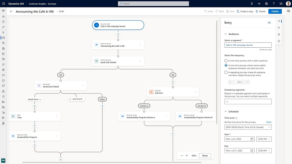 Screenshot showing a planned customer journey