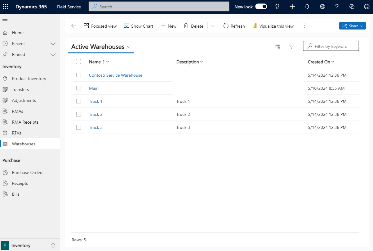 View of how to manage warehouses in D365